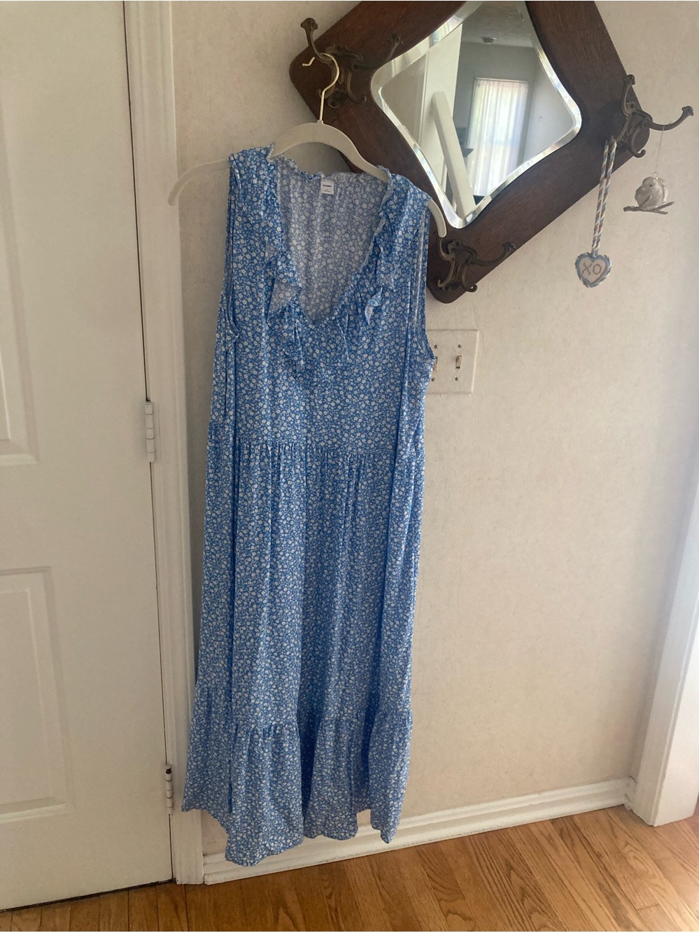 Old Navy Light Blue Floral Maxi Dress with Ruffle V-Neck